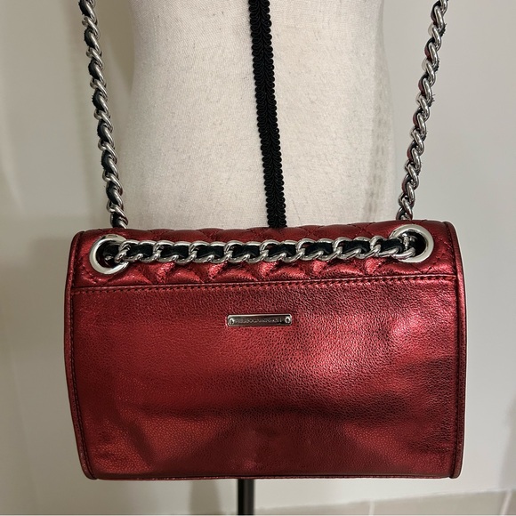 Rebecca Minkoff Red Leather Metallic Quilted Flap Bag Crossbody / Shoulder Bag - Picture 2 of 10